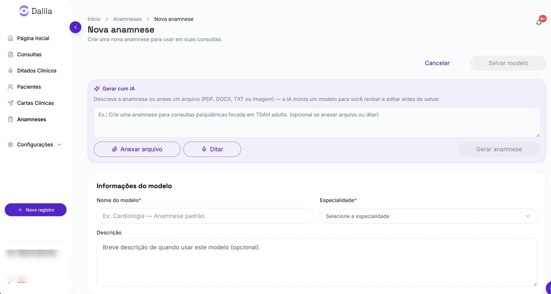 Tela Dalila: anamnese