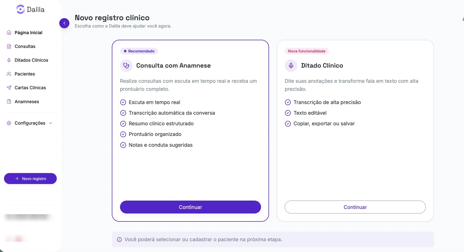 Tela Dalila: consulta com anamnese completa :